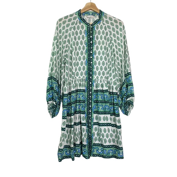 Sandro Paris Green Naima Mix Print Mini Dress Long Sleeve - Picture 2 of 8